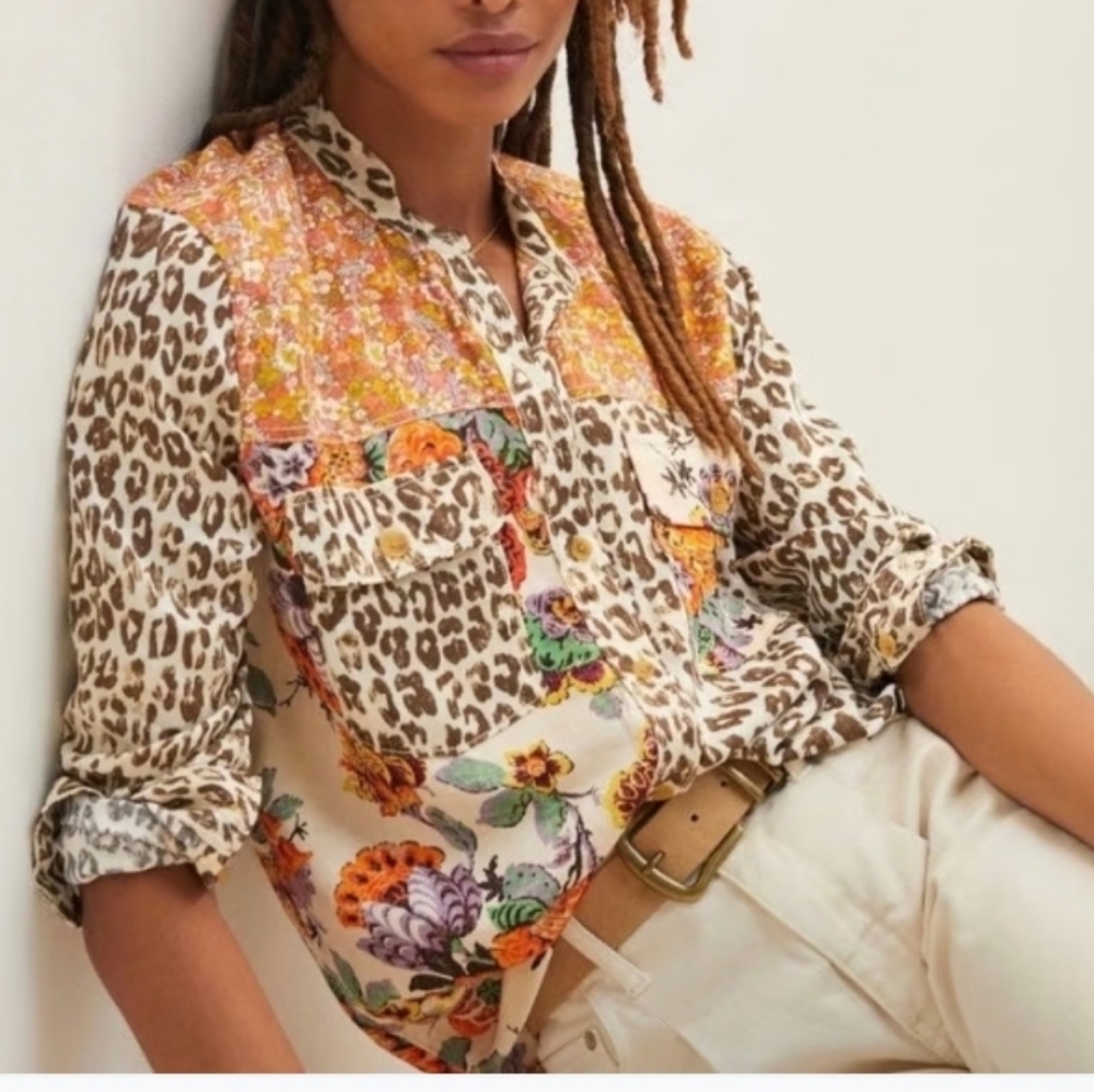 Pilcro Multicolor Button-Down Floral & Leopard Print Shirt